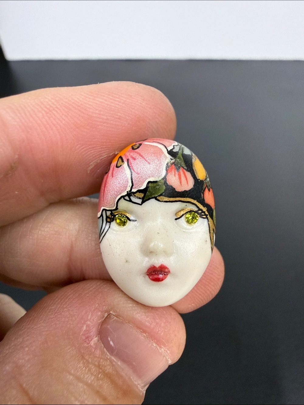 Vintage Signed Adagio Face Pin Hand-Painted Porcelain